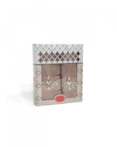 Подарочный набор полотенец для ванной 50х90, 70х140 Karven DAMAKS хлопковая махра темно-бежевый, фото, фотография