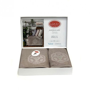 Подарочный набор полотенец для ванной 50х90, 70х140 Karven PASTEL PORTRE хлопковая махра темно-бежевый