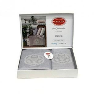 Подарочный набор полотенец для ванной 50х90, 70х140 Karven PASTEL PORTRE хлопковая махра серый