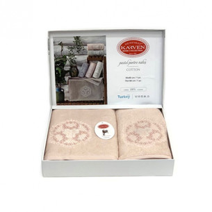 Подарочный набор полотенец для ванной 50х90, 70х140 Karven PASTEL PORTRE хлопковая махра персиковый