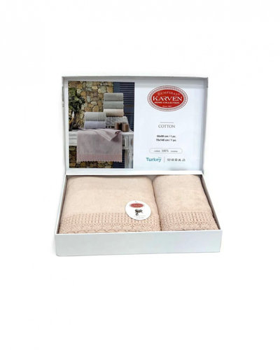 Подарочный набор полотенец для ванной 50х90, 70х140 Karven QUEEN хлопковая махра персиковый, фото, фотография