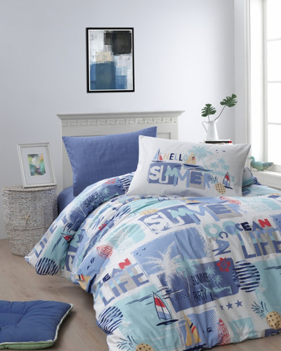Детское постельное белье Karven SUMMER хлопковый ранфорс blue 1,5 спальный, фото, фотография