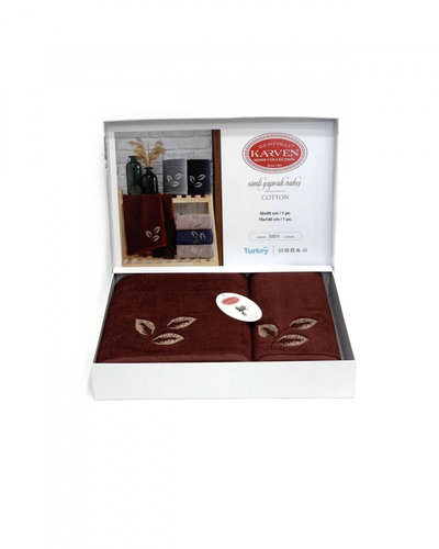 Подарочный набор полотенец для ванной 50х90, 70х140 Karven SIMLI хлопковая махра бордовый, фото, фотография