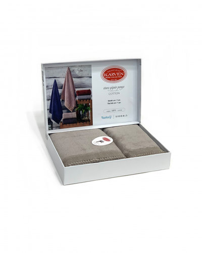 Подарочный набор полотенец для ванной 50х90, 70х140 Karven STORE хлопковая махра бежевый, фото, фотография