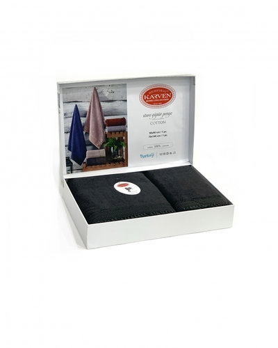 Подарочный набор полотенец для ванной 50х90, 70х140 Karven STORE хлопковая махра антрацит, фото, фотография