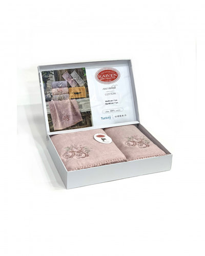 Подарочный набор полотенец для ванной 50х90, 70х140 Karven ROSE хлопковая махра пудровый, фото, фотография