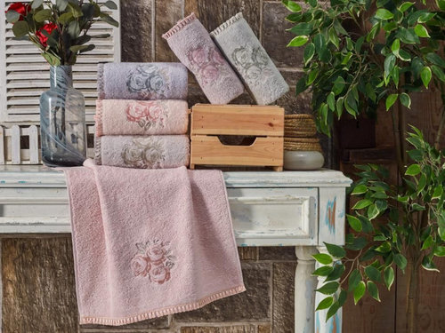 Подарочный набор полотенец для ванной 50х90, 70х140 Karven ROSE хлопковая махра серый, фото, фотография