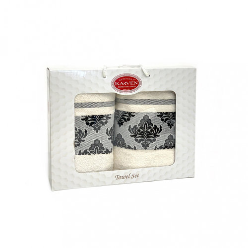 Подарочный набор полотенец для ванной 50х90, 70х140 Karven Y DAMASK хлопковая махра кремовый, фото, фотография
