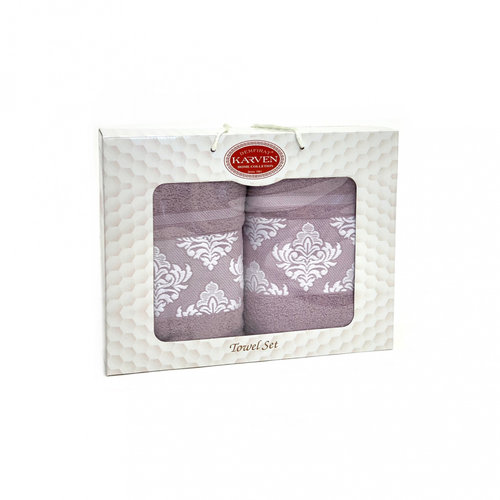 Подарочный набор полотенец для ванной 50х90, 70х140 Karven Y DAMASK хлопковая махра сиреневый, фото, фотография