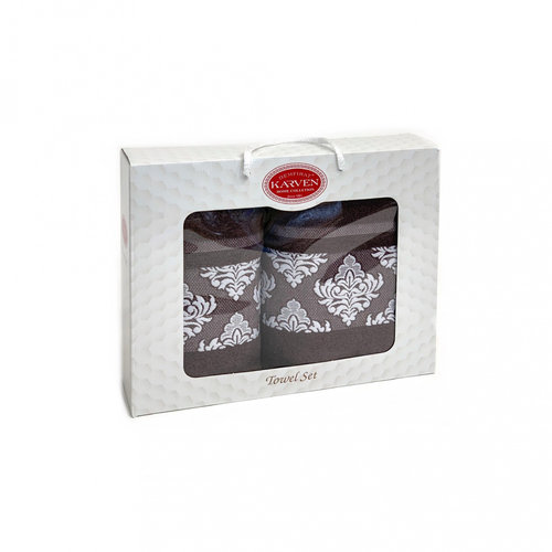 Подарочный набор полотенец для ванной 50х90, 70х140 Karven Y DAMASK хлопковая махра шоколадный, фото, фотография