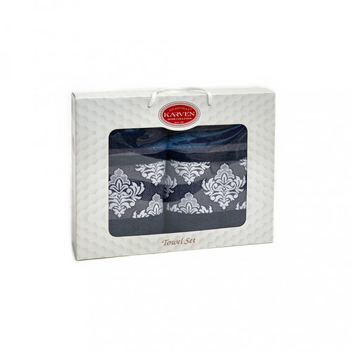 Подарочный набор полотенец для ванной 50х90, 70х140 Karven Y DAMASK хлопковая махра антрацит, фото, фотография