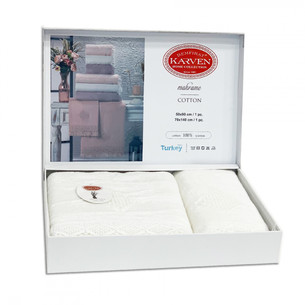 Подарочный набор полотенец для ванной 50х90, 70х140 Karven MAKRAME бамбуковая махра кремовый