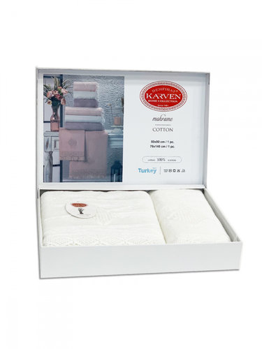 Подарочный набор полотенец для ванной 50х90, 70х140 Karven MAKRAME бамбуковая махра кремовый, фото, фотография