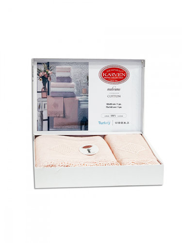 Подарочный набор полотенец для ванной 50х90, 70х140 Karven MAKRAME бамбуковая махра персиковый, фото, фотография