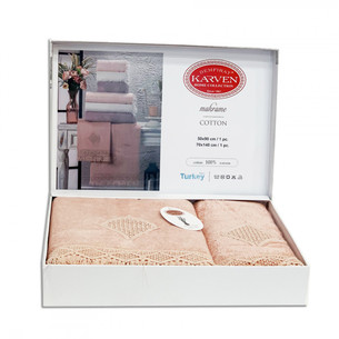 Подарочный набор полотенец для ванной 50х90, 70х140 Karven MAKRAME бамбуковая махра пудровый