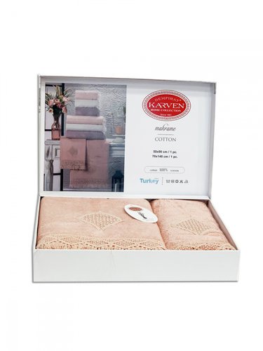 Подарочный набор полотенец для ванной 50х90, 70х140 Karven MAKRAME бамбуковая махра пудровый, фото, фотография