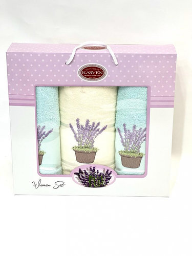 Подарочный набор полотенец для ванной 50х90(2), 70х140(1) Karven LAVANTA 1 хлопковая махра ментоловый, фото, фотография