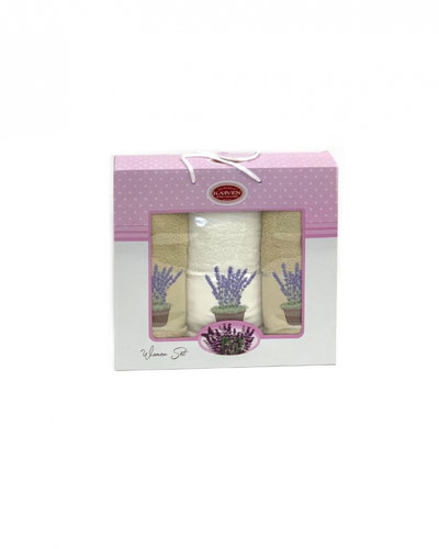 Подарочный набор полотенец для ванной 50х90(2), 70х140(1) Karven LAVANTA 1 хлопковая махра бежевый, фото, фотография