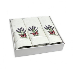 Подарочный набор полотенец для ванной 50х90(2), 70х140(1) Karven LAVANTA KELEBEK хлопковая махра кремовый