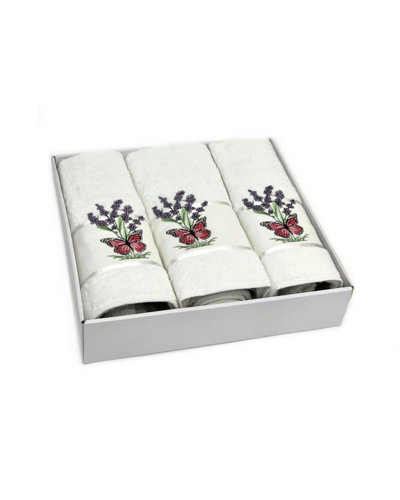 Подарочный набор полотенец для ванной 50х90(2), 70х140(1) Karven LAVANTA KELEBEK хлопковая махра кремовый, фото, фотография