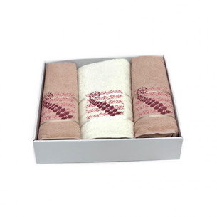 Подарочный набор полотенец для ванной 50х90(2), 70х140(1) Karven KIVRIMLI YAPRAK хлопковая махра пудровый
