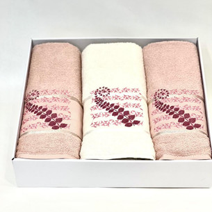 Подарочный набор полотенец для ванной 50х90(2), 70х140(1) Karven KIVRIMLI YAPRAK хлопковая махра светло-пудровый