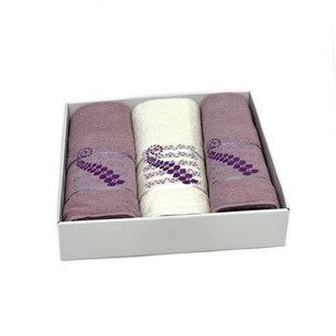 Подарочный набор полотенец для ванной 50х90(2), 70х140(1) Karven KIVRIMLI YAPRAK хлопковая махра светло-лиловый