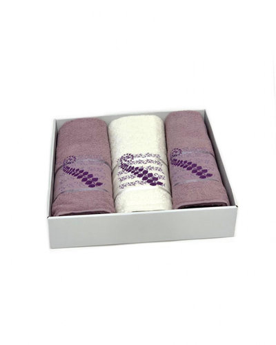 Подарочный набор полотенец для ванной 50х90(2), 70х140(1) Karven KIVRIMLI YAPRAK хлопковая махра светло-лиловый, фото, фотография