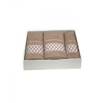 Подарочный набор полотенец для ванной 50х90(2), 70х140(1) Karven TILE хлопковая махра капучино, фото, фотография