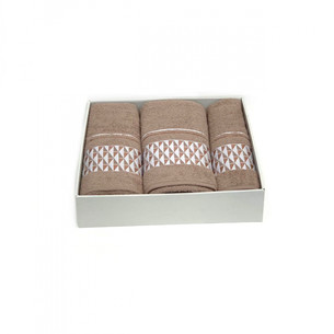 Подарочный набор полотенец для ванной 50х90(2), 70х140(1) Karven TILE хлопковая махра капучино