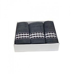 Подарочный набор полотенец для ванной 50х90(2), 70х140(1) Karven YOL SERITLI хлопковая махра антрацит