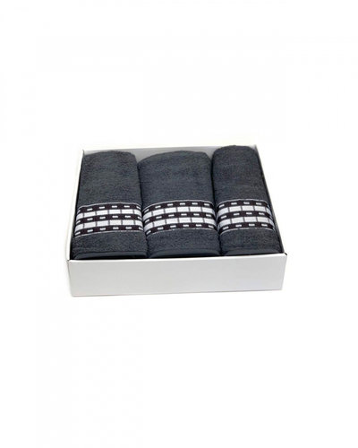 Подарочный набор полотенец для ванной 50х90(2), 70х140(1) Karven YOL SERITLI хлопковая махра антрацит, фото, фотография