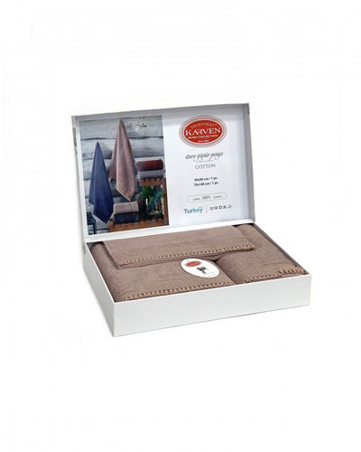 Набор полотенец для ванной 3 пр. Karven KOZA хлопковая махра тёмно-бежевый, фото, фотография
