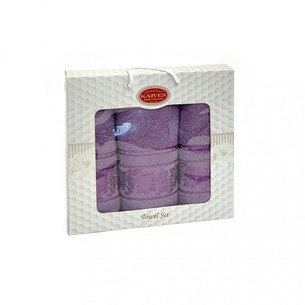 Подарочный набор полотенец для ванной 50х90(2), 70х140(1) Karven SUMBUL хлопковая махра тёмно-лиловый