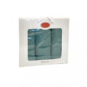 Подарочный набор полотенец для ванной 50х90(2), 70х140(1) Karven FLOSLU хлопковая махра изумрудный