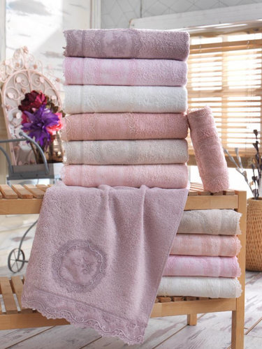 Набор полотенец для ванной 3 пр. Karven REINA бамбуковая махра лиловый, фото, фотография