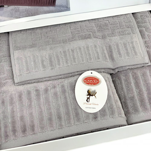 Набор полотенец для ванной 3 пр. Karven LUX COTTON PIANO хлопковая махра серый, фото, фотография