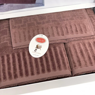 Набор полотенец для ванной 3 пр. Karven LUX COTTON PIANO хлопковая махра коричневый