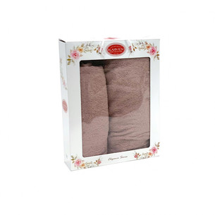 Подарочный набор полотенец для ванной 50х90, 70х140 Karven OYA DANTELLI хлопковая махра сухая роза