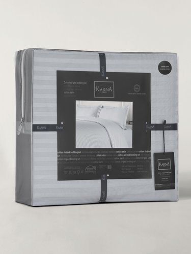 Постельное белье Karna LINE хлопковый сатин светло-серый евро, фото, фотография