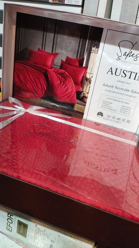 Постельное белье Saheser JACQUARD VIP SATIN AUSTIN хлопковый сатин-жаккард красный евро, фото, фотография