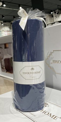 Простынь на резинке с наволочками Tivolyo Home хлопковый сатин делюкс тёмно-синий 100х200+30, фото, фотография