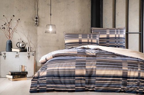 Комплект подросткового постельного белья TAC GENC MODASI NAYA хлопковый ранфорс бежевый+синий 1,5 спальный, фото, фотография