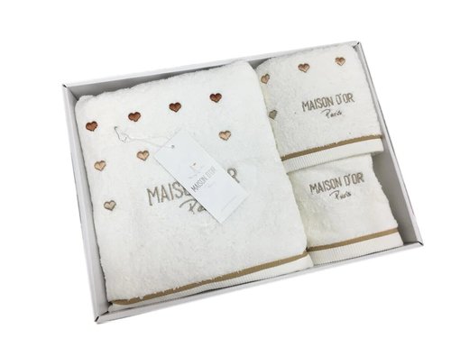 Набор полотенец для ванной 3 пр. Maison Dor CANDY LOVE хлопковая махра кремовый, фото, фотография