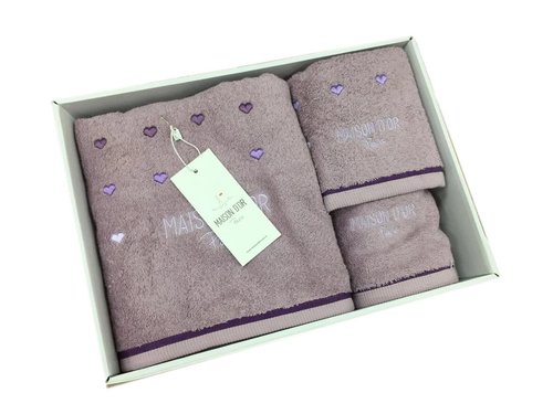 Набор полотенец для ванной 3 пр. Maison Dor CANDY LOVE хлопковая махра фиолетовый, фото, фотография