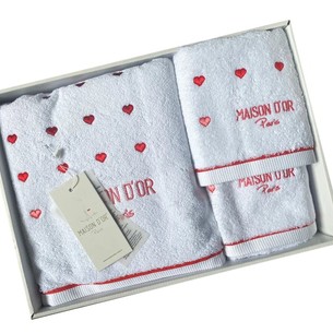 Набор полотенец для ванной 3 пр. Maison Dor CANDY LOVE хлопковая махра белый+красный