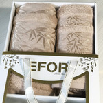 Подарочный набор полотенец для ванной 50х90, 70х140 Efor YAPRAK бамбуковая махра персиковый, фото, фотография