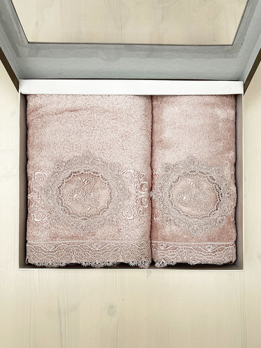 Набор полотенец для ванной в подарочной упаковке 2 пр. Pupilla OLIVYUM бамбуковая махра V1, фото, фотография