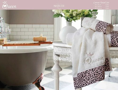 Набор полотенец для ванной 3 пр. Maison Dor QUEEN хлопковая махра кремовый/грязно-розовый, фото, фотография