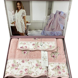 Набор полотенец для ванной 3 пр. Maison Dor LADY ROSES хлопковая/бамбуковая махра грязно-розовый